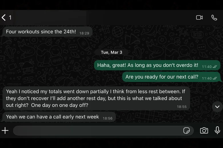 WhatsApp communication with a client